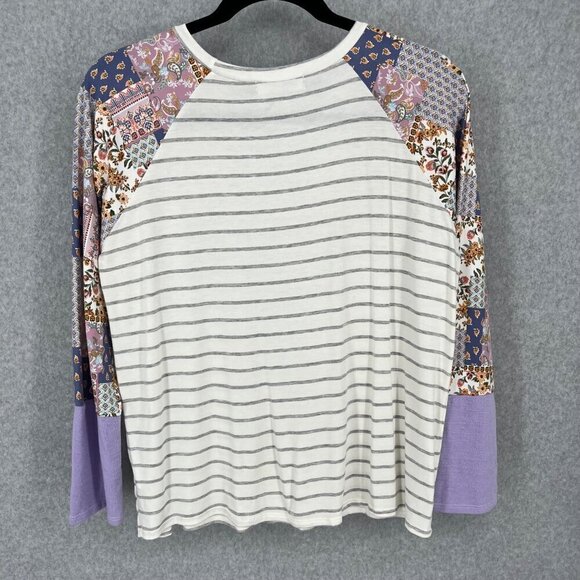 Haptics Boho Floral Mixed Print Top Size 2X Multicolor Patchwork Stretch Knit LS - Picture 4 of 10